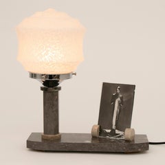French Art Deco Marble Table Lamp with Photo Frame