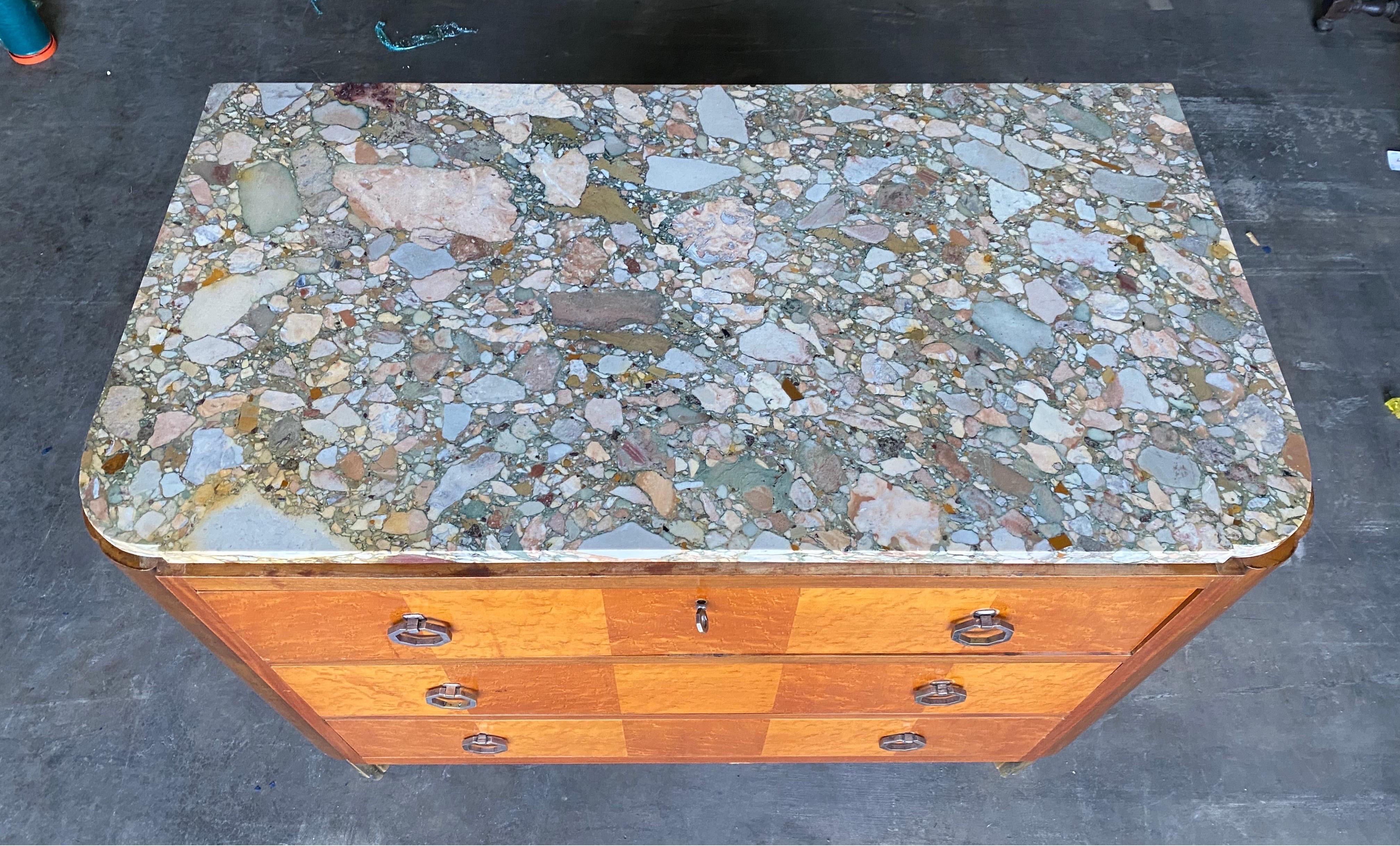 French Art Deco Marble Top 3 Drawer Chest 5