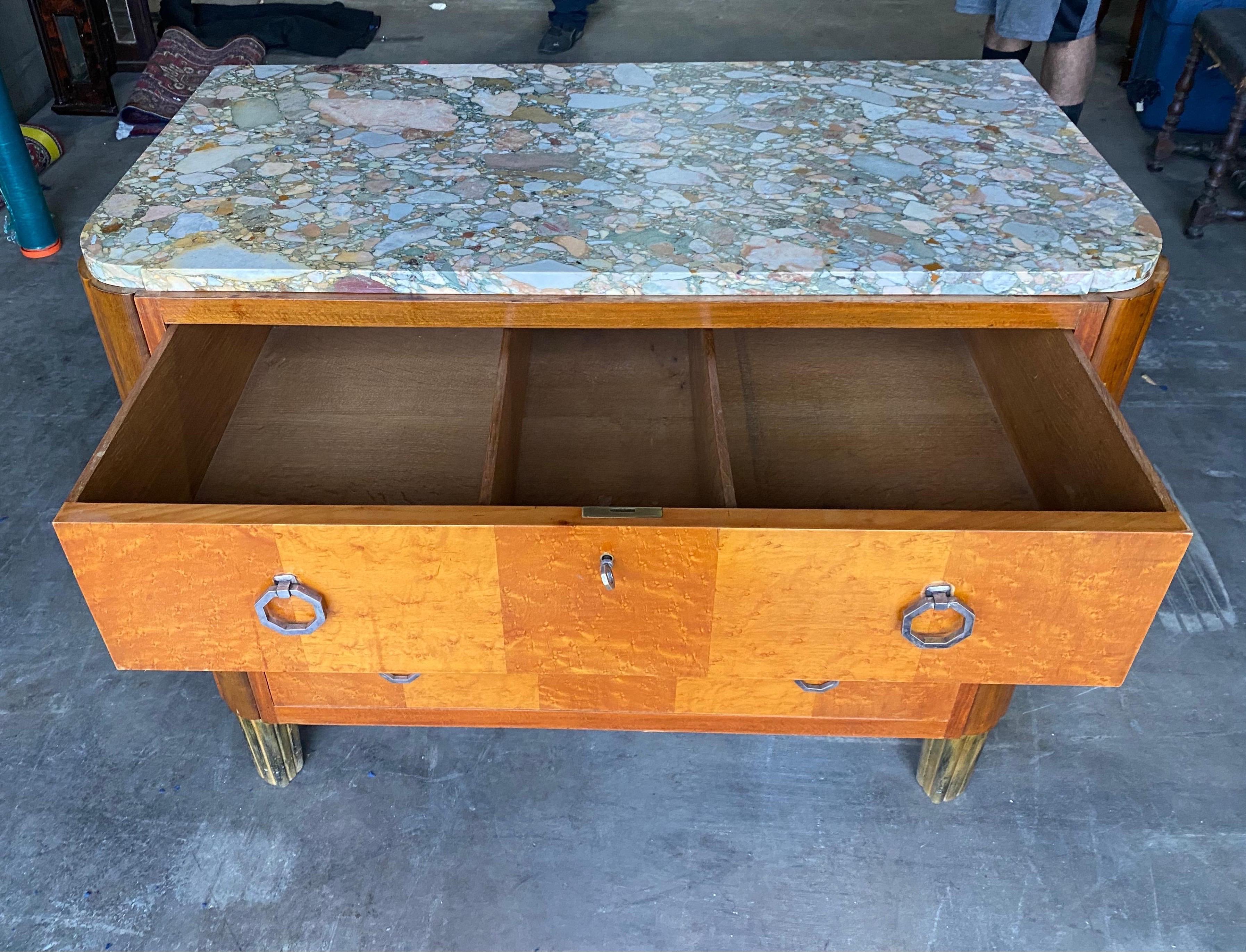 French Art Deco Marble Top 3 Drawer Chest 2