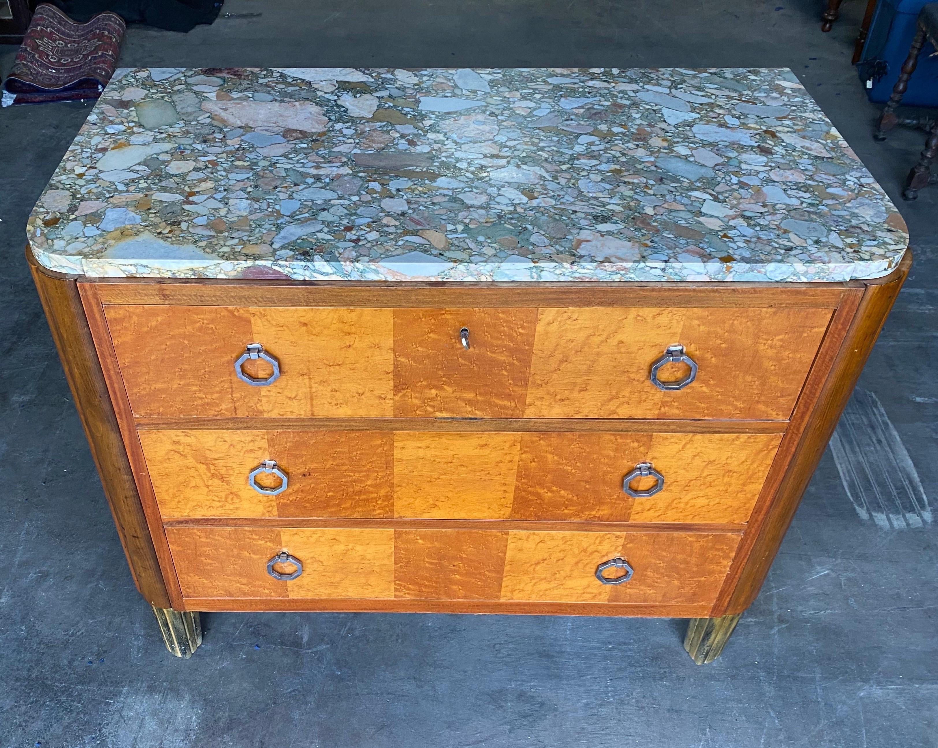 French Art Deco Marble Top 3 Drawer Chest 3