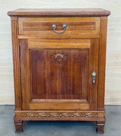 French Art Deco Marble Top Nightstands or Bedside Cabinets in Walnut, 1930, Set