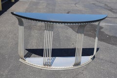 French Art Deco Marble Top Steel Demilune Console Table