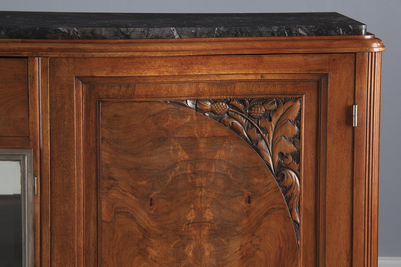 French Art Deco Marble-Top Walnut Buffet/Credenza, 1930s 5