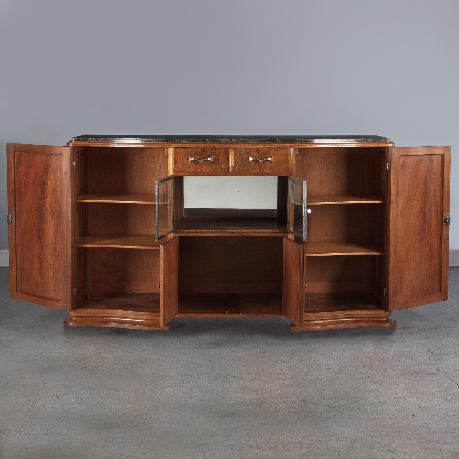 French Art Deco Marble-Top Walnut Buffet/Credenza, 1930s 7