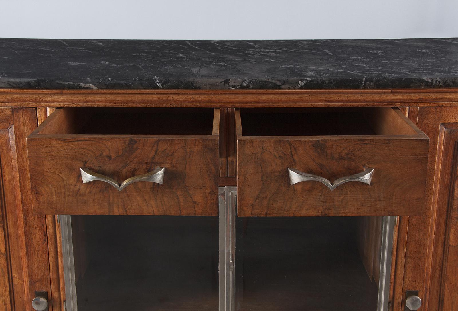 French Art Deco Marble-Top Walnut Buffet/Credenza, 1930s 11