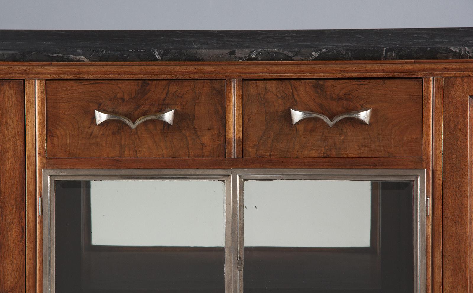 French Art Deco Marble-Top Walnut Buffet/Credenza, 1930s 3