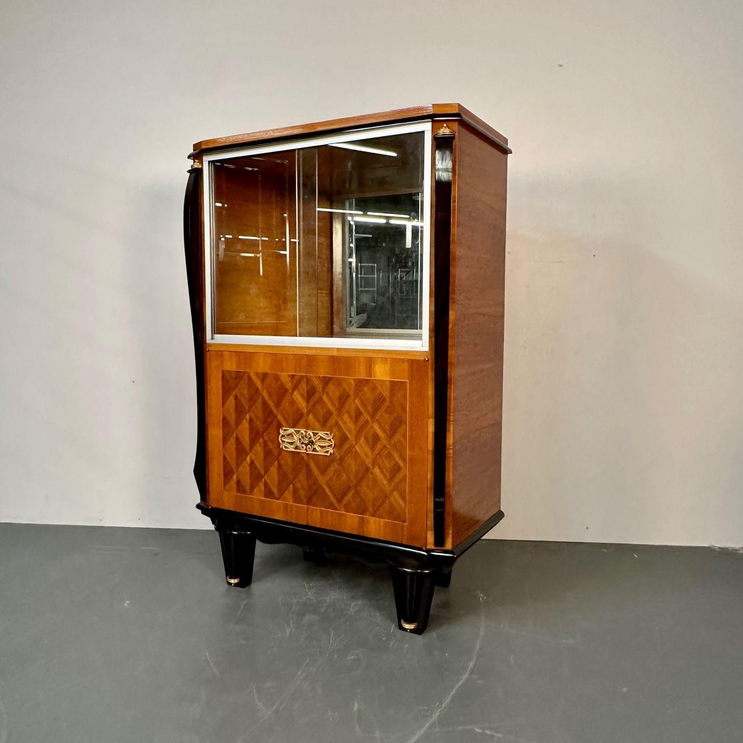 Bronze French Art Deco Marquetry Vitrine / Cabinet, Buffet, Jewelers Cabinet For Sale