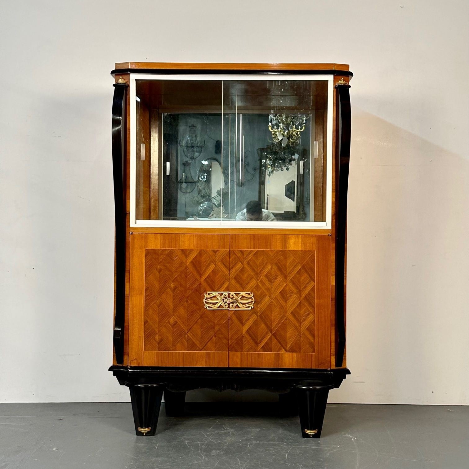 French Art Deco Marquetry Vitrine / Cabinet, Buffet, Jewelers Cabinet For Sale