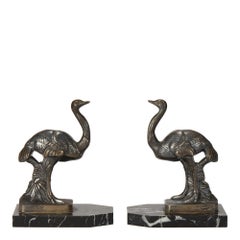 French Art Deco Maurice Frécourt Ostrich Bookends, circa 1925