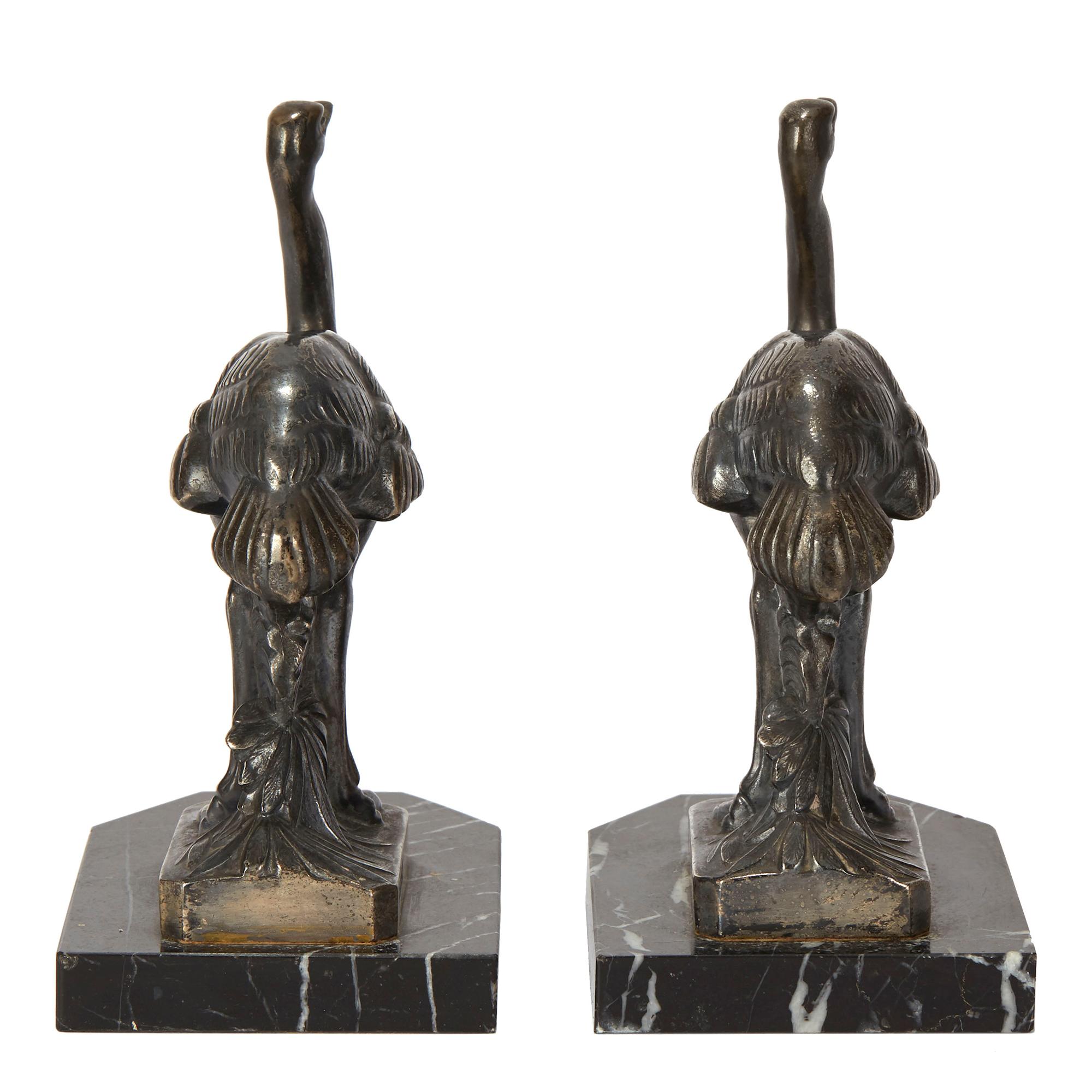 Early 20th Century French Art Deco Maurice Frécourt Ostrich Bookends, circa 1925