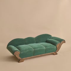 French Art Deco Méredieme Chaise Lounge in Original Green Upholstery, 1930s