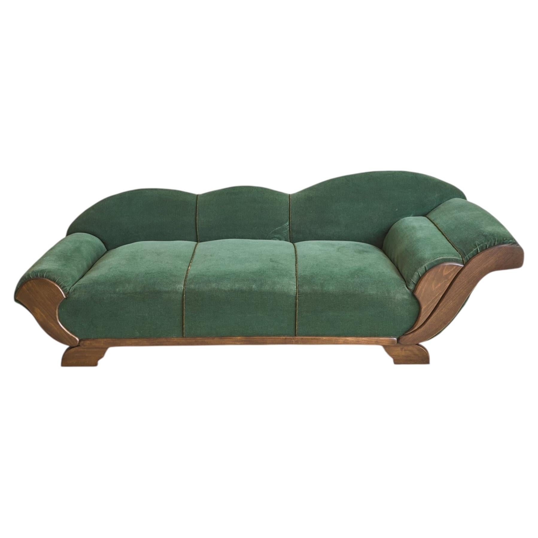 Fauteuil de détente « Méredieme » Art déco français, avec revêtement vert d'origine, années 1930