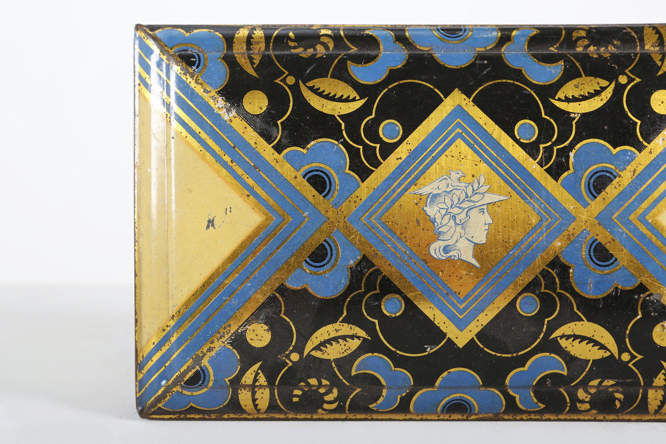 Französische Art-Déco-Metalldose mit Merkurdekor, 1930er Jahre im Angebot 1