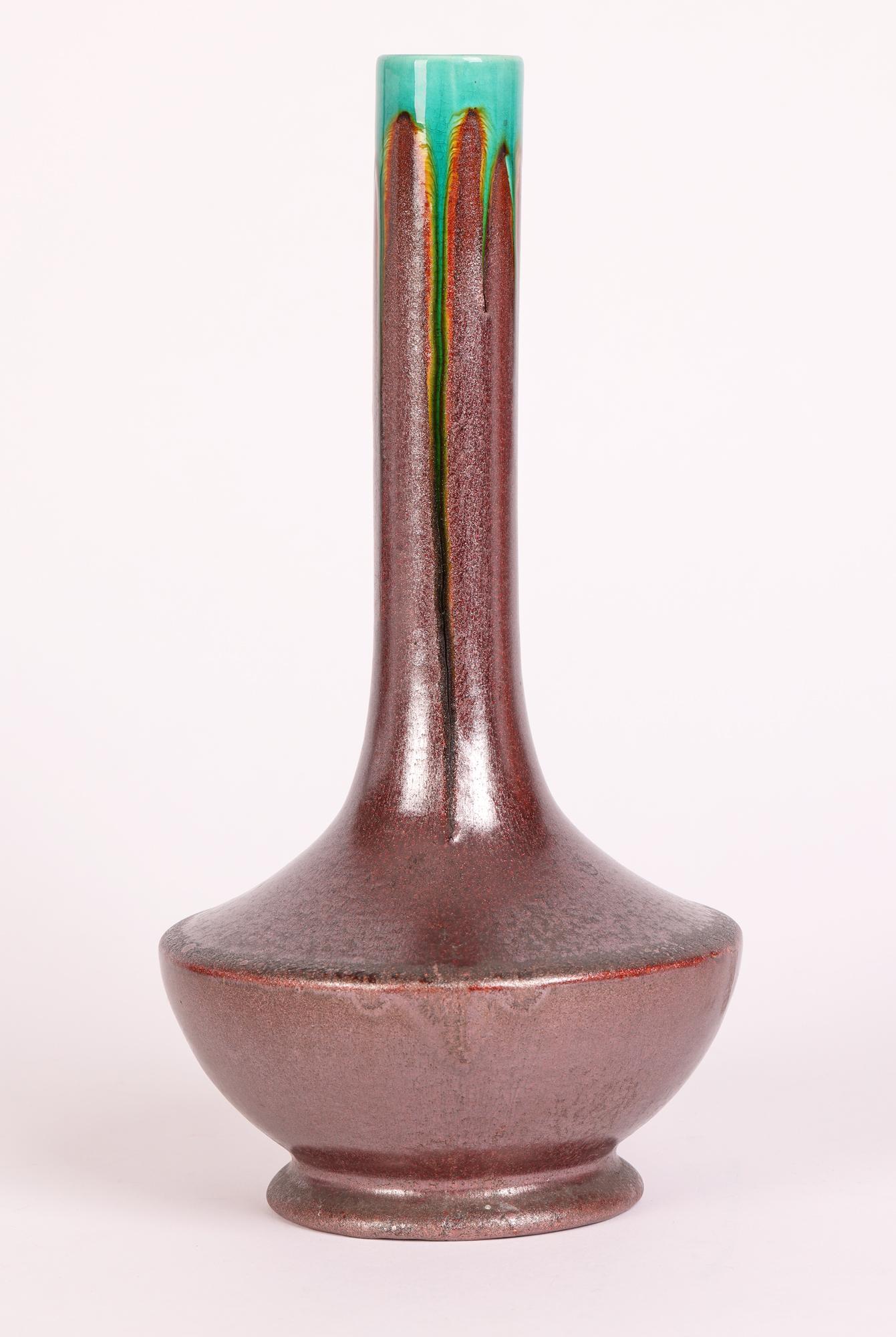 French Art Deco Metallic & Drip Glazed Studio Art Pottery Vase 8