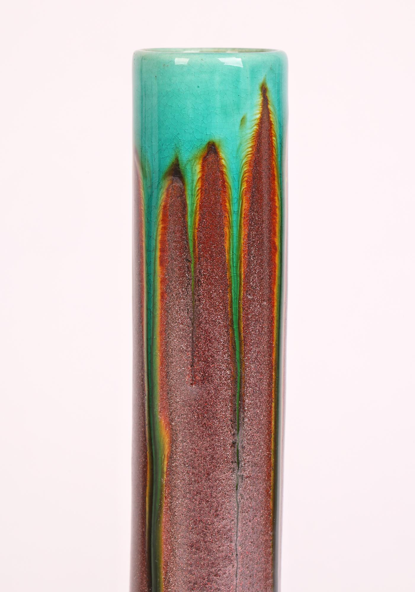 French Art Deco Metallic & Drip Glazed Studio Art Pottery Vase 9