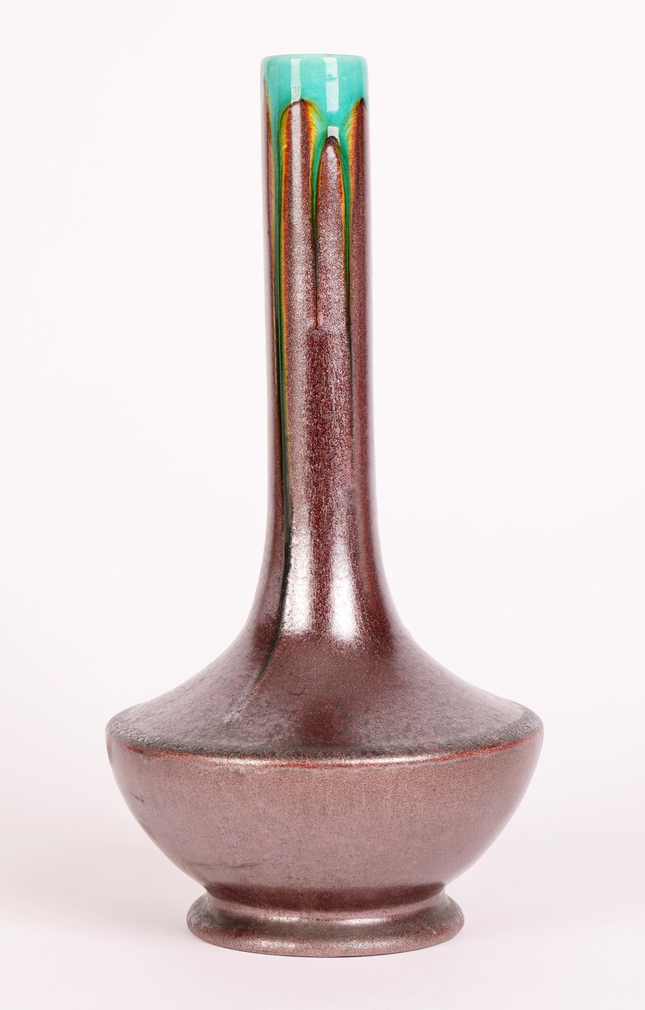 French Art Deco Metallic & Drip Glazed Studio Art Pottery Vase 1