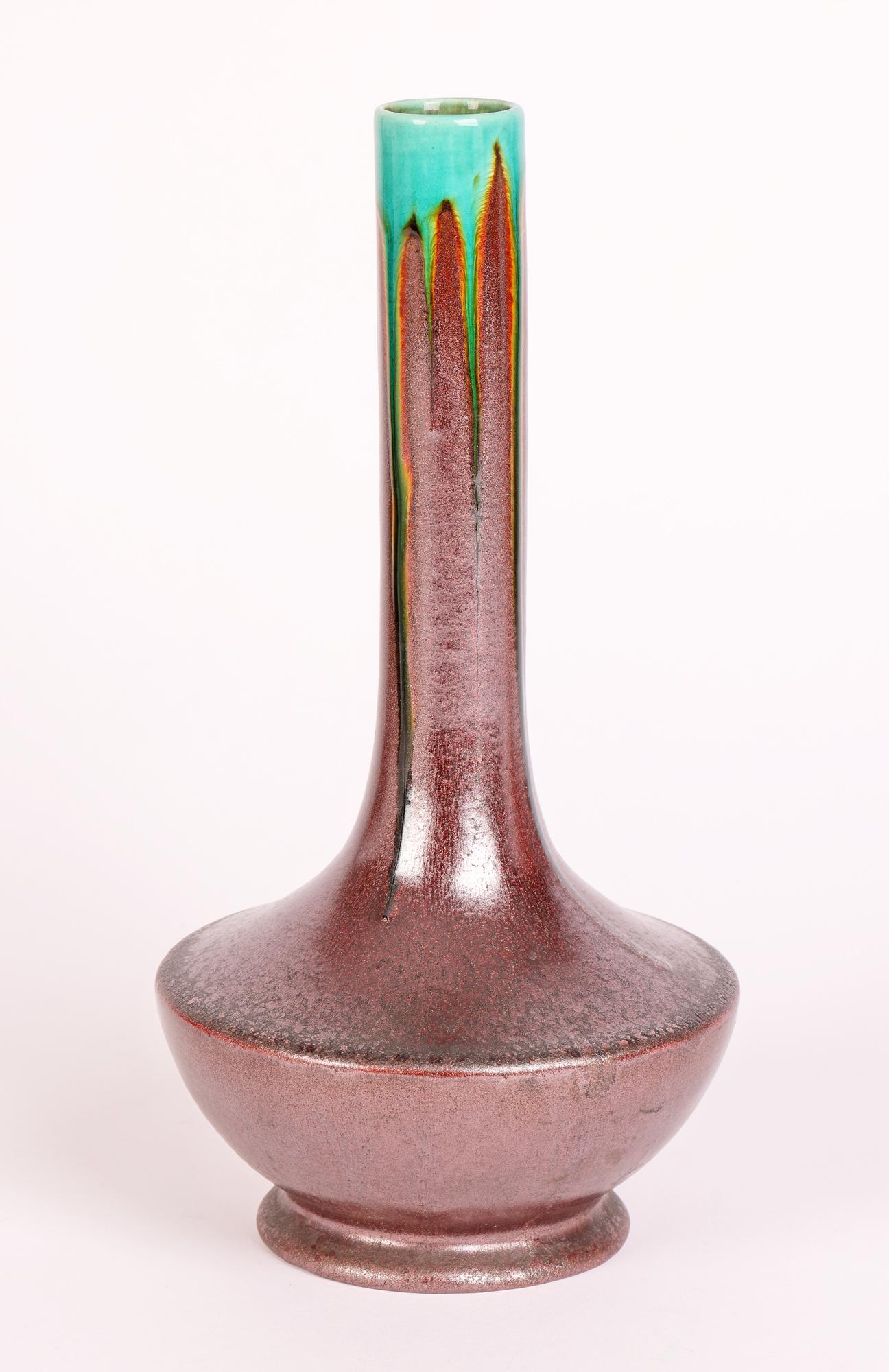 French Art Deco Metallic & Drip Glazed Studio Art Pottery Vase 4