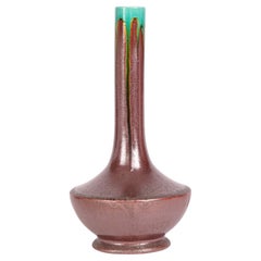 French Art Deco Metallic & Drip Glazed Studio Art Pottery Vase