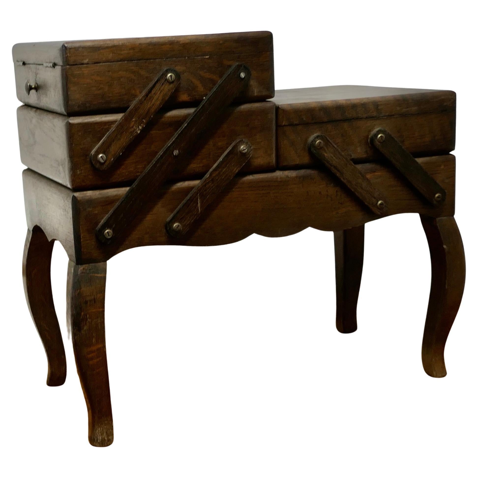 French Art Deco Metamorphic Concertina Work or Sewing  Box   Made in Dark Oak 