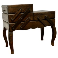 Used French Art Deco Metamorphic Concertina Work or Sewing  Box   Made in Dark Oak 