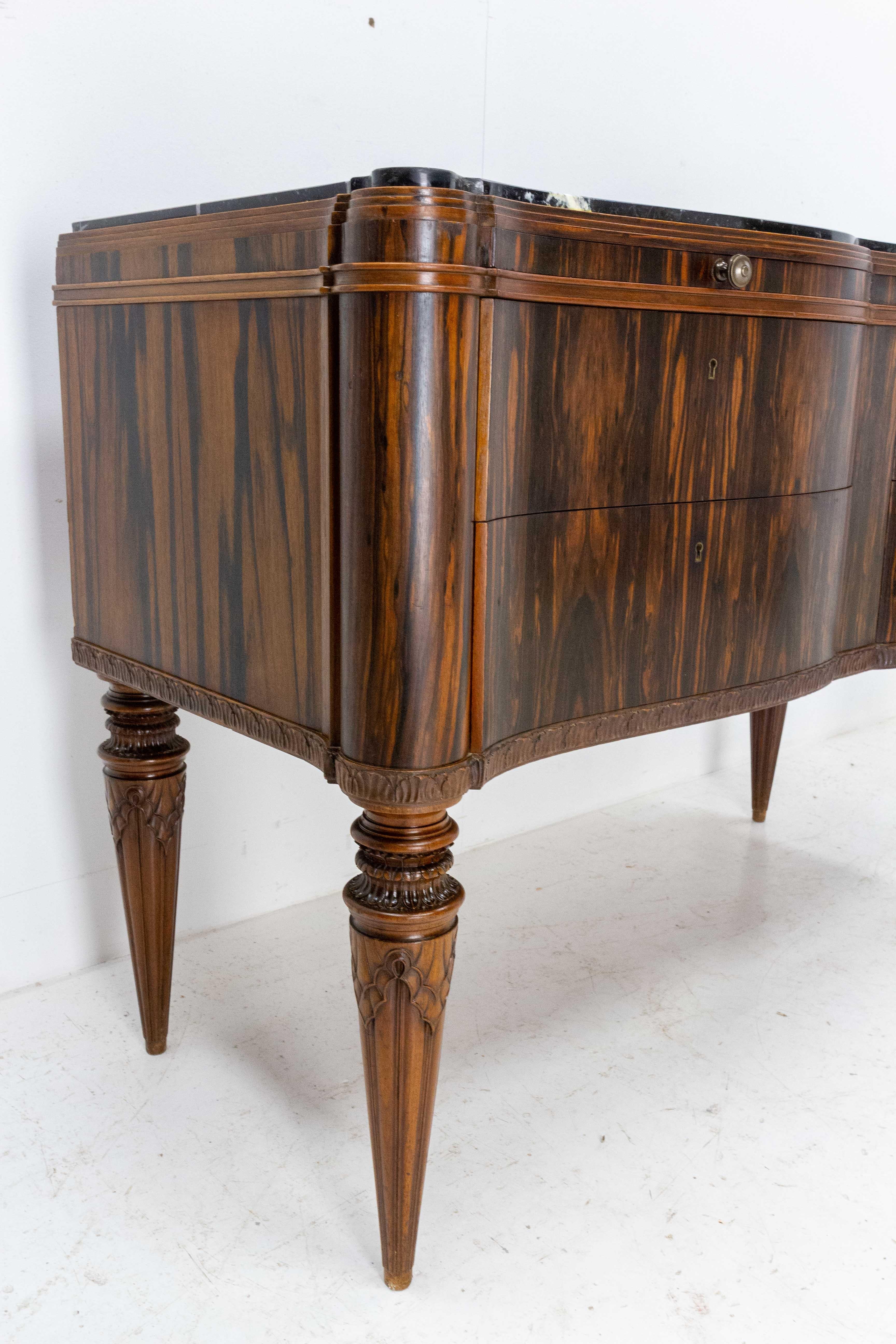 Mid-20th Century French Art Deco Meuble De Metier Chest of Drawers Marble Top and Pull Tab c 1920 For Sale