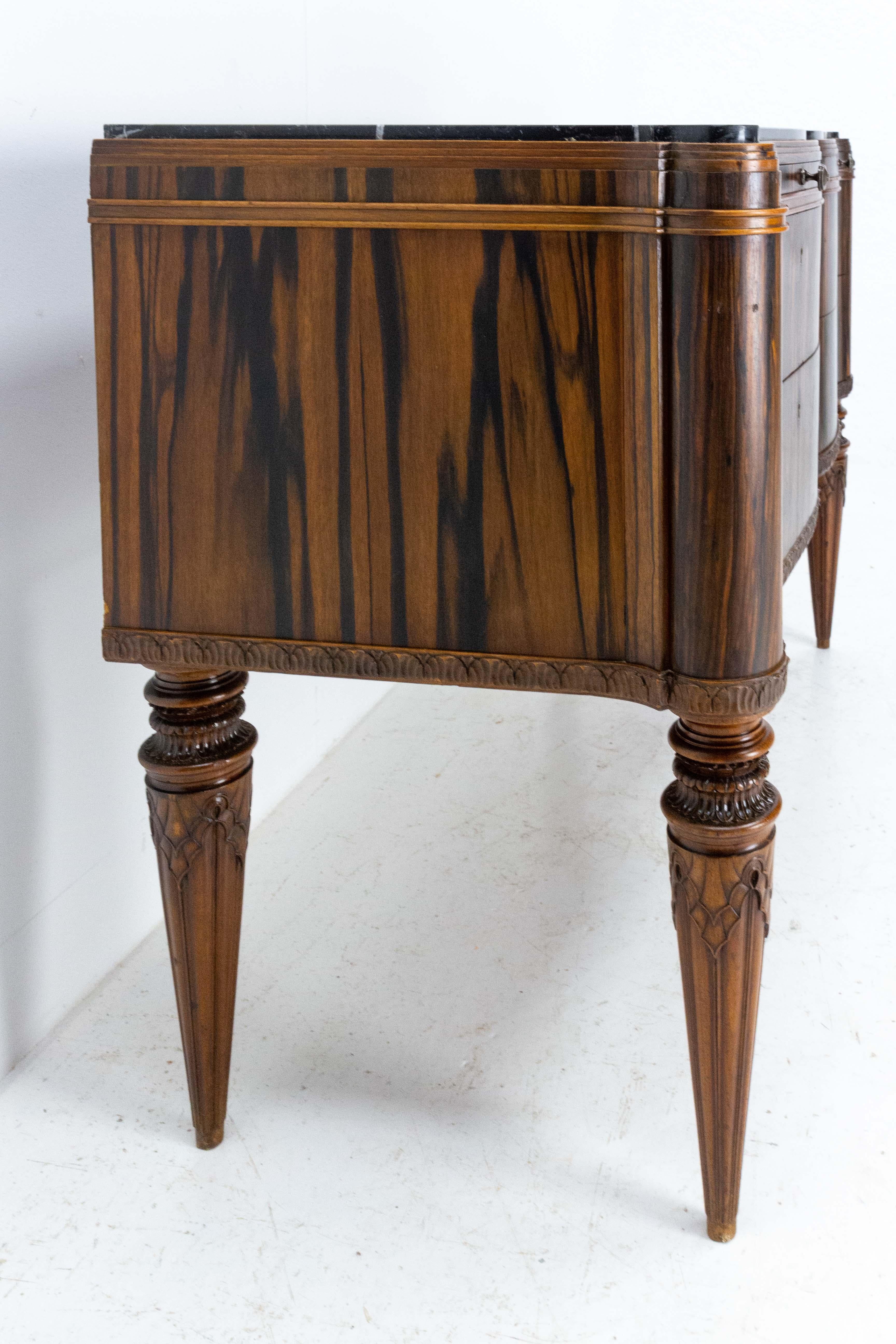 French Art Deco Meuble De Metier Chest of Drawers Marble Top and Pull Tab c 1920 For Sale 1