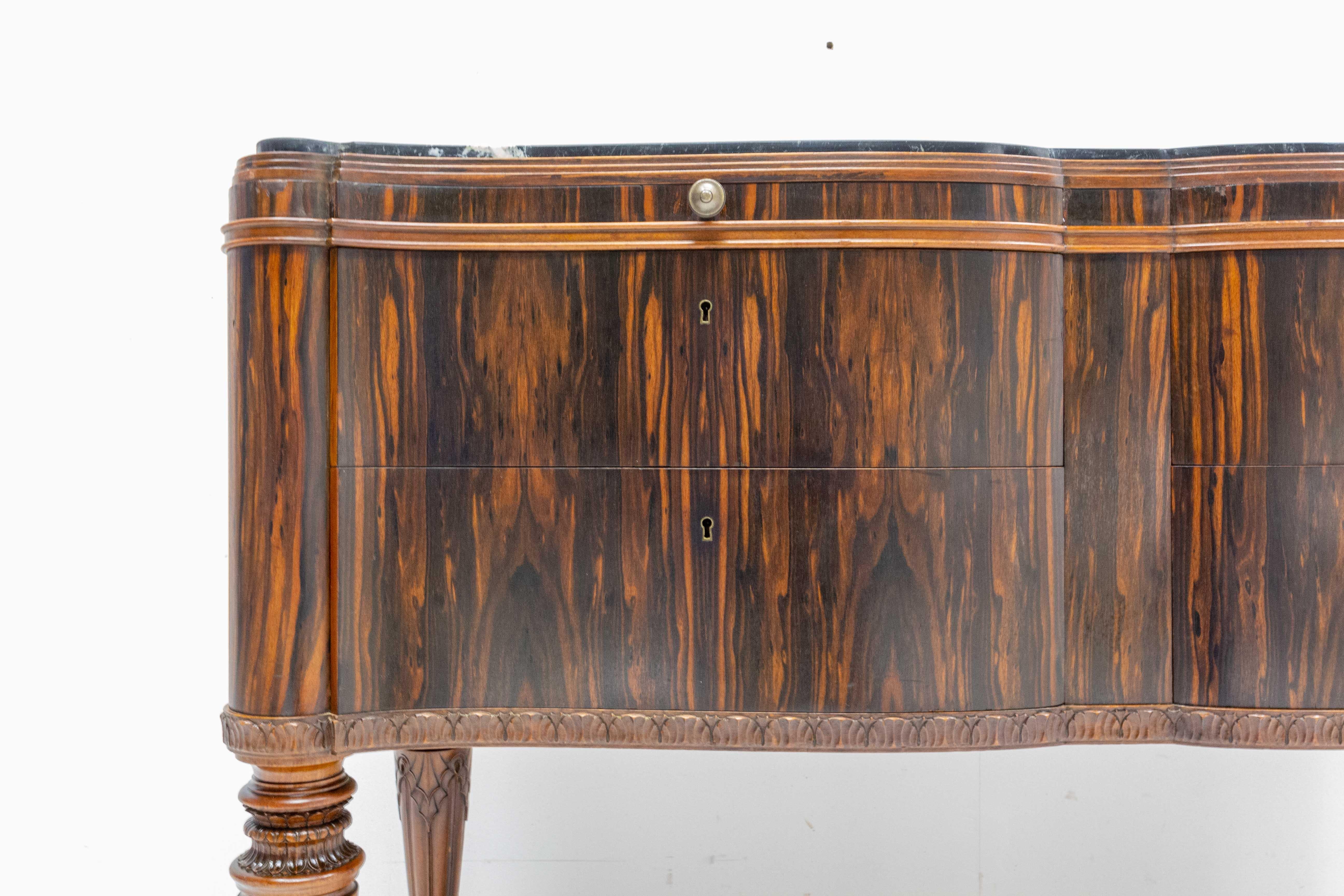 French Art Deco Meuble De Metier Chest of Drawers Marble Top and Pull Tab c 1920 For Sale 3