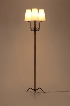 French Art Deco Michel Zadounaïsky Forged Iron Scrolling Floor Lamp