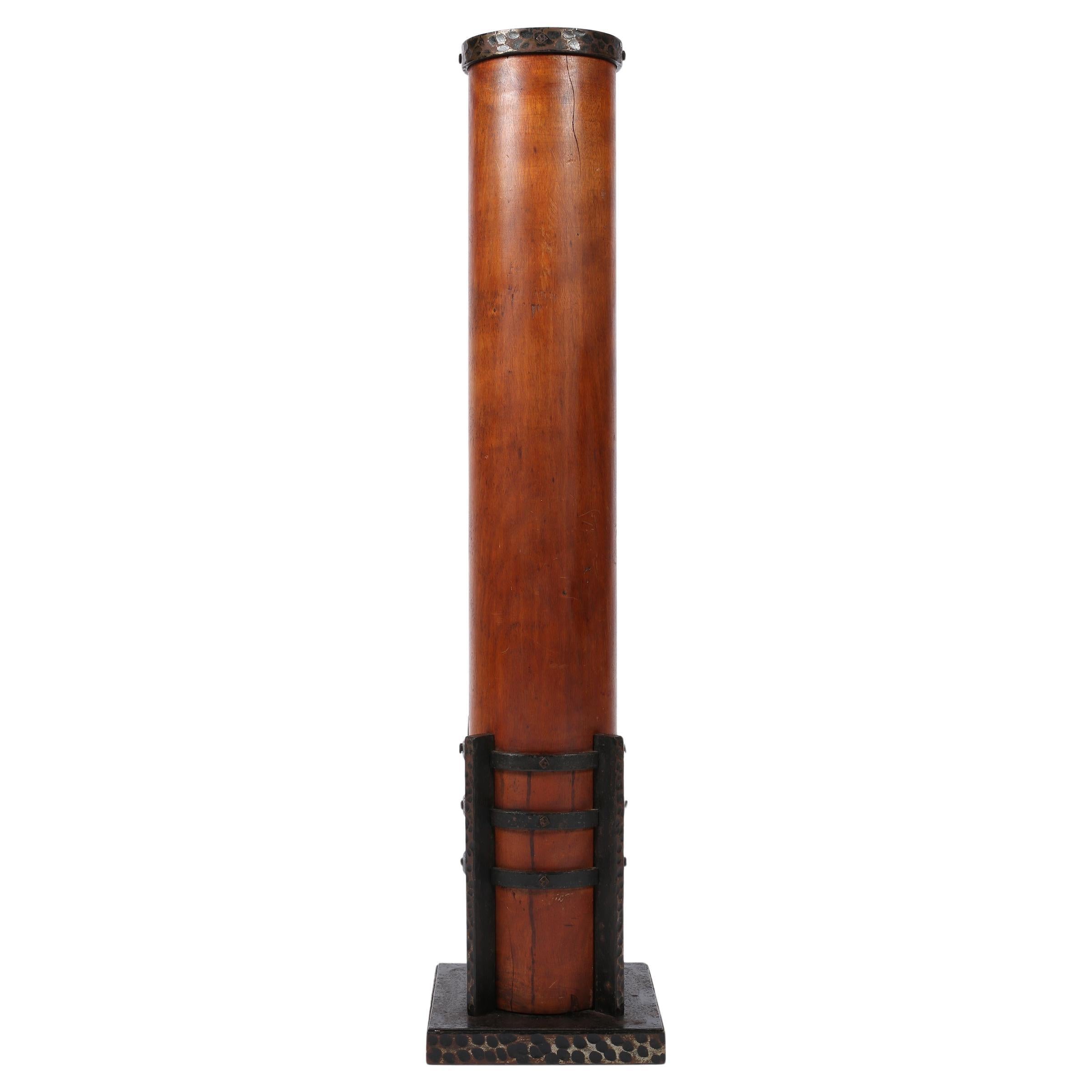 French Art Deco Michel Zadounaïsky Mahogany and Hammered Iron Column Plinth