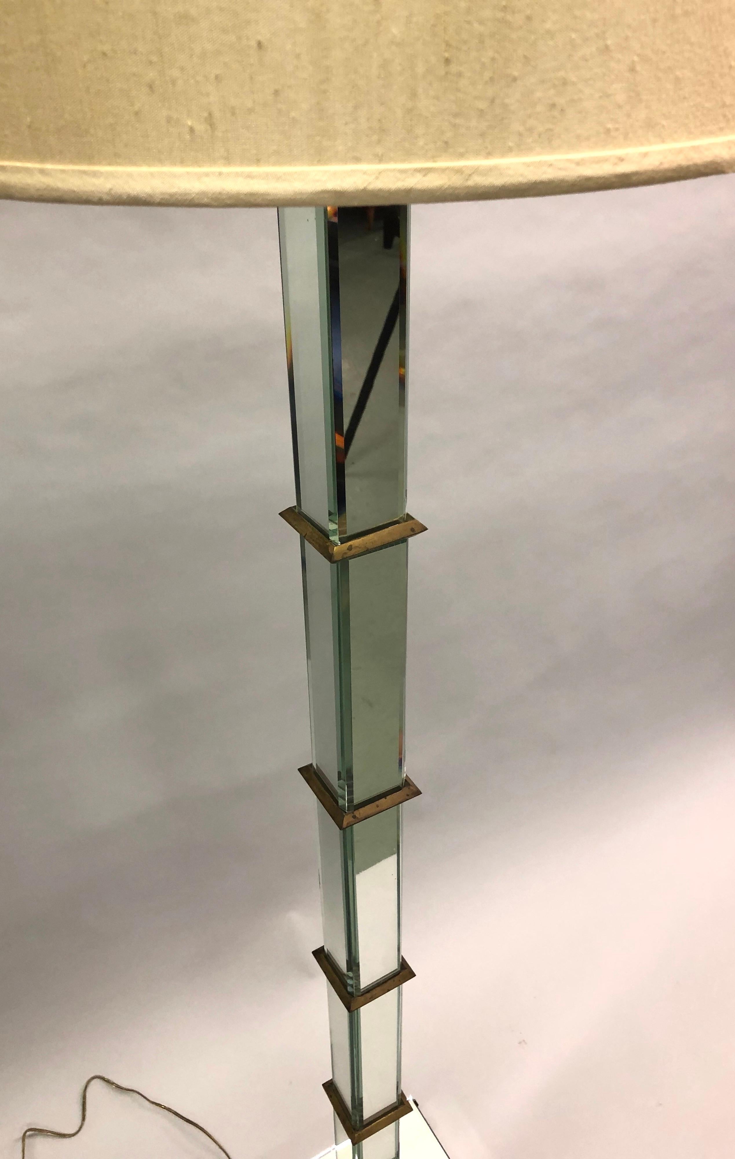 French Art Deco / Midcentury Mirrored Floor Lamp Serge Roche & Jansen Attributed In Good Condition In New York, NY