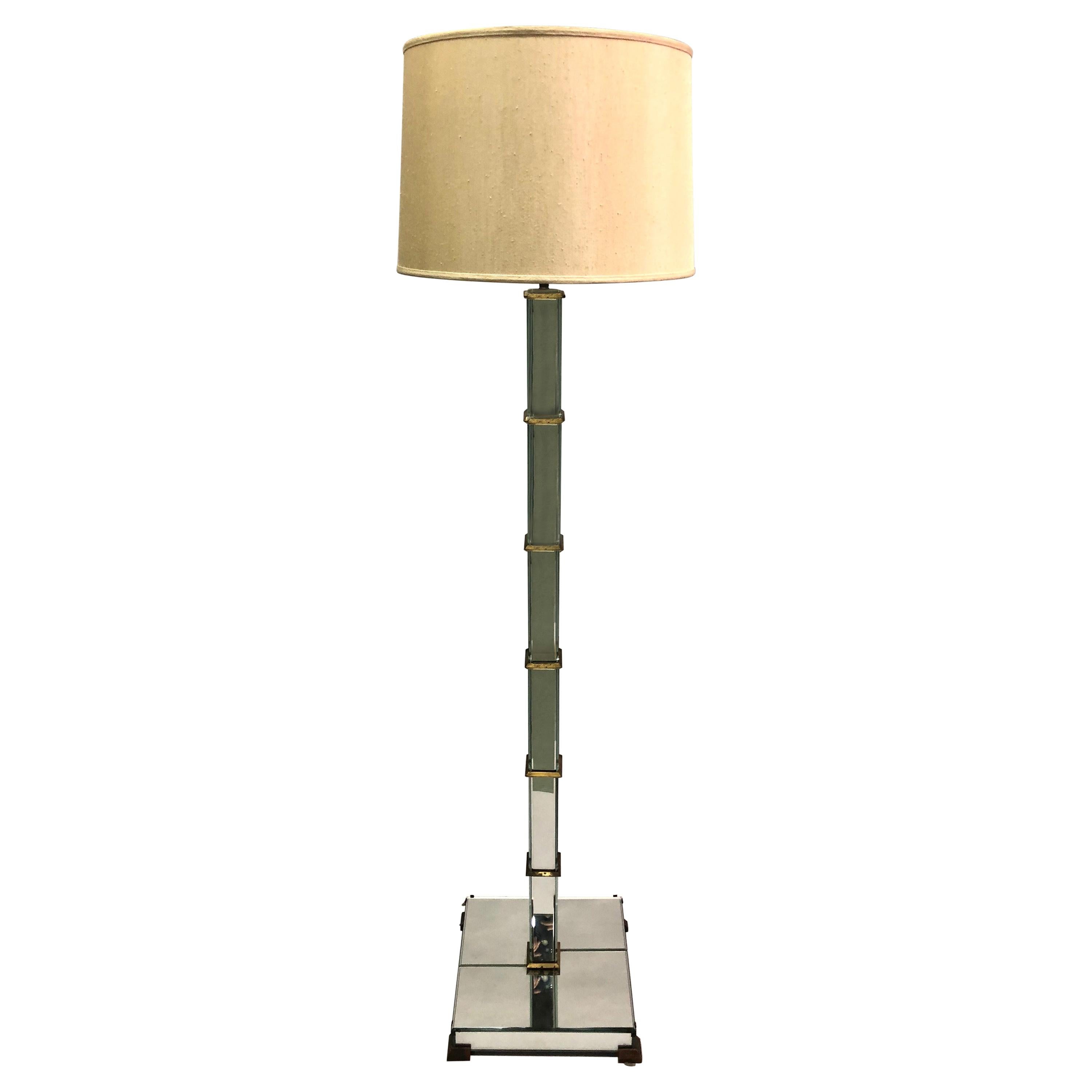 French Art Deco / Midcentury Mirrored Floor Lamp Serge Roche & Jansen Attributed