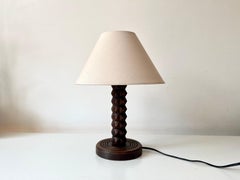 French art deco mid century oak wood table lamp, Charles Dudouyt, c.1930-1950