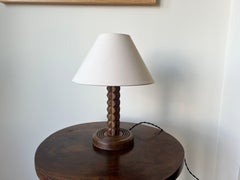 French art deco mid century turned wood table lamp, Charles Dudouyt, c.1930-150