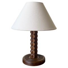 French art deco mid century turned wood table lamp, Charles Dudouyt, c.1930-150