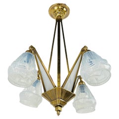 French Art Deco Milk Glass Chandelier