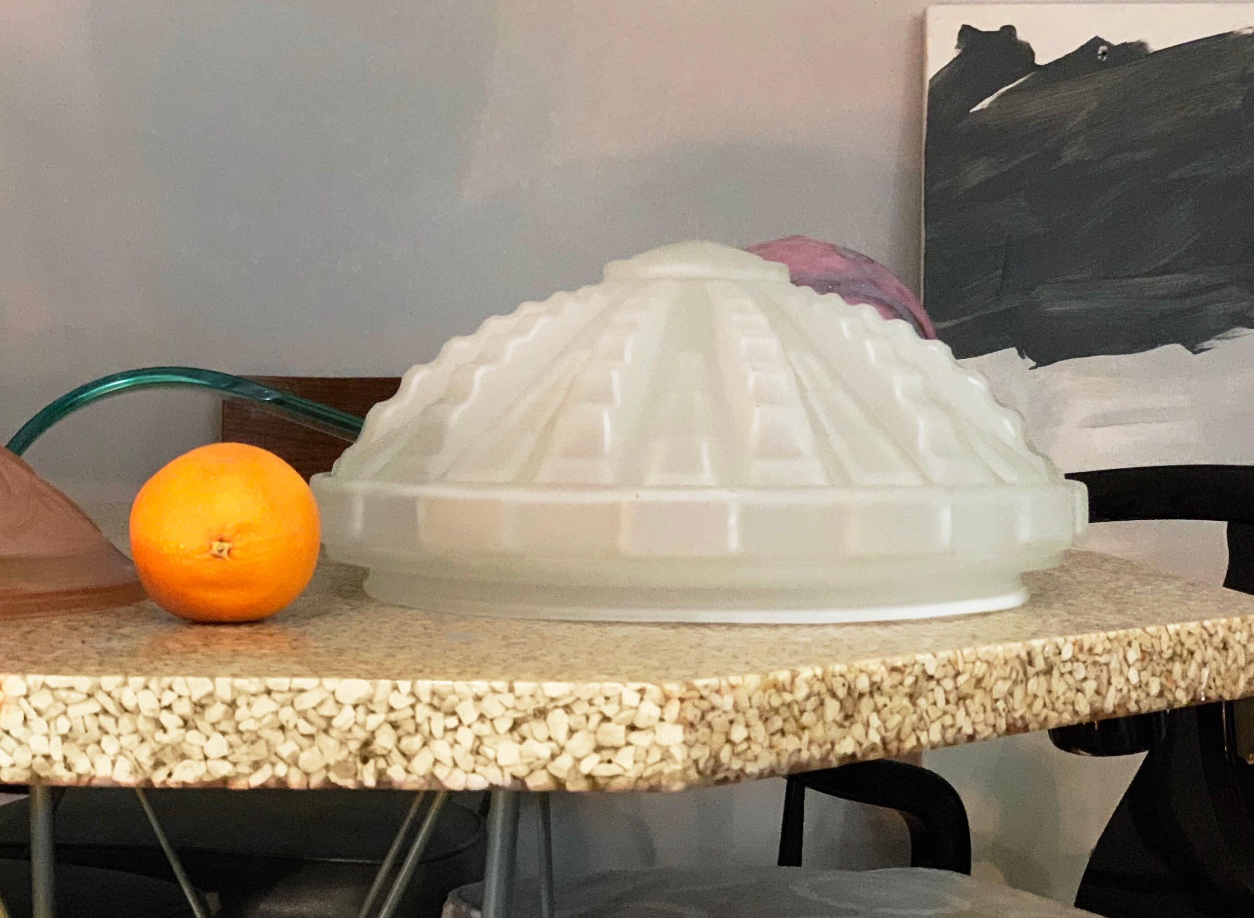 French Art Deco Milk Glass Sculptural Shade, Monumental, Geometric, Art Moderne In Good Condition For Sale In Brooklyn, NY
