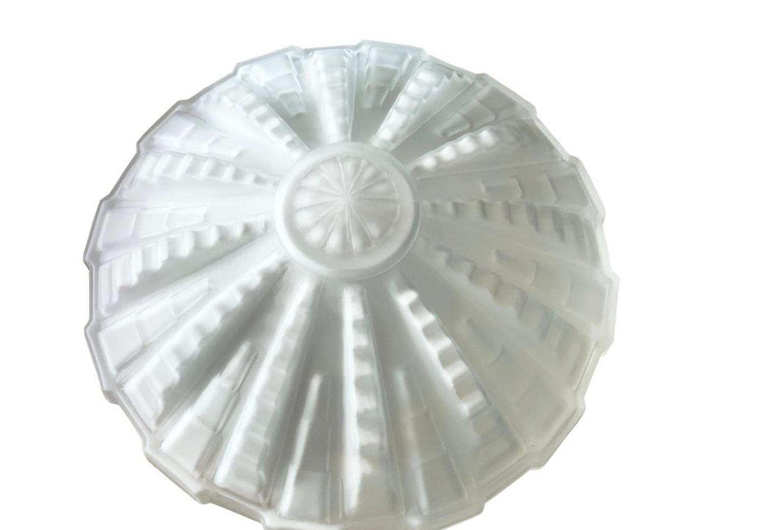 French Art Deco Milk Glass Sculptural Shade, Monumental, Geometric, Art Moderne For Sale 4