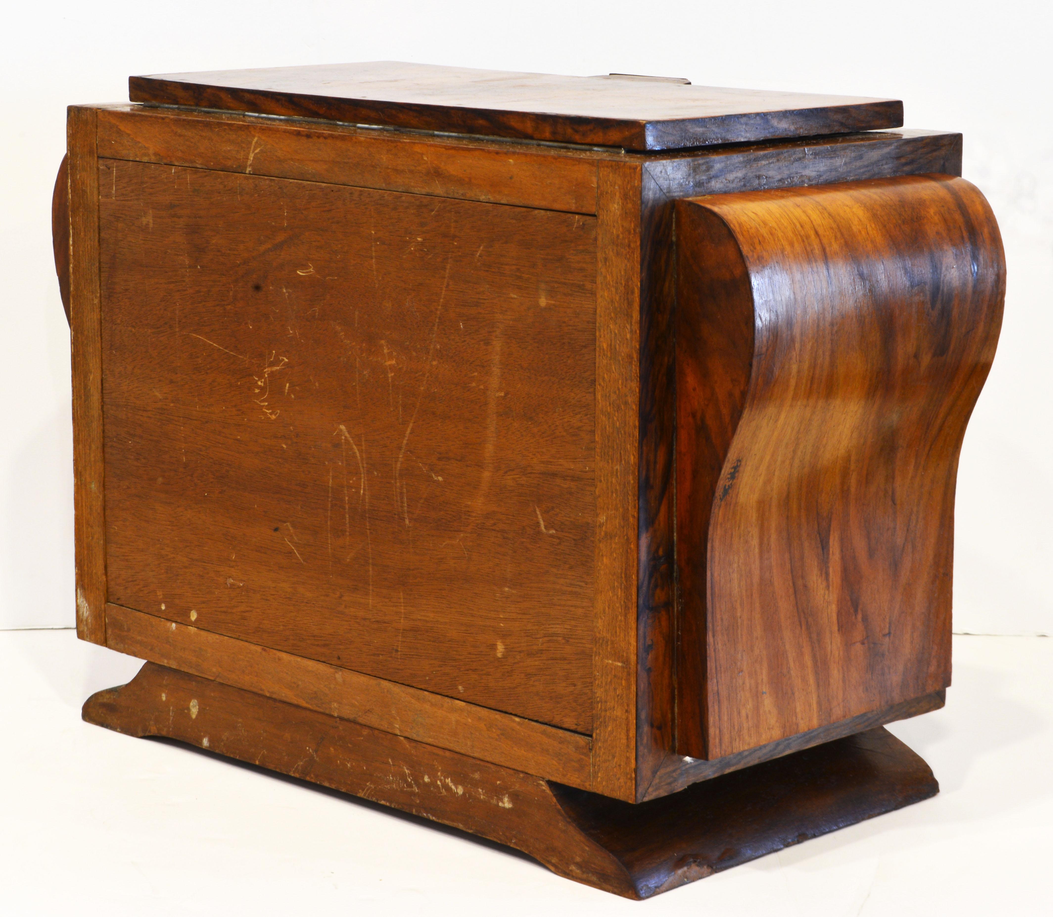 French Art Deco Miniature Figured Olive Wood and Brass Commode or Jewelry Box In Good Condition In Ft. Lauderdale, FL