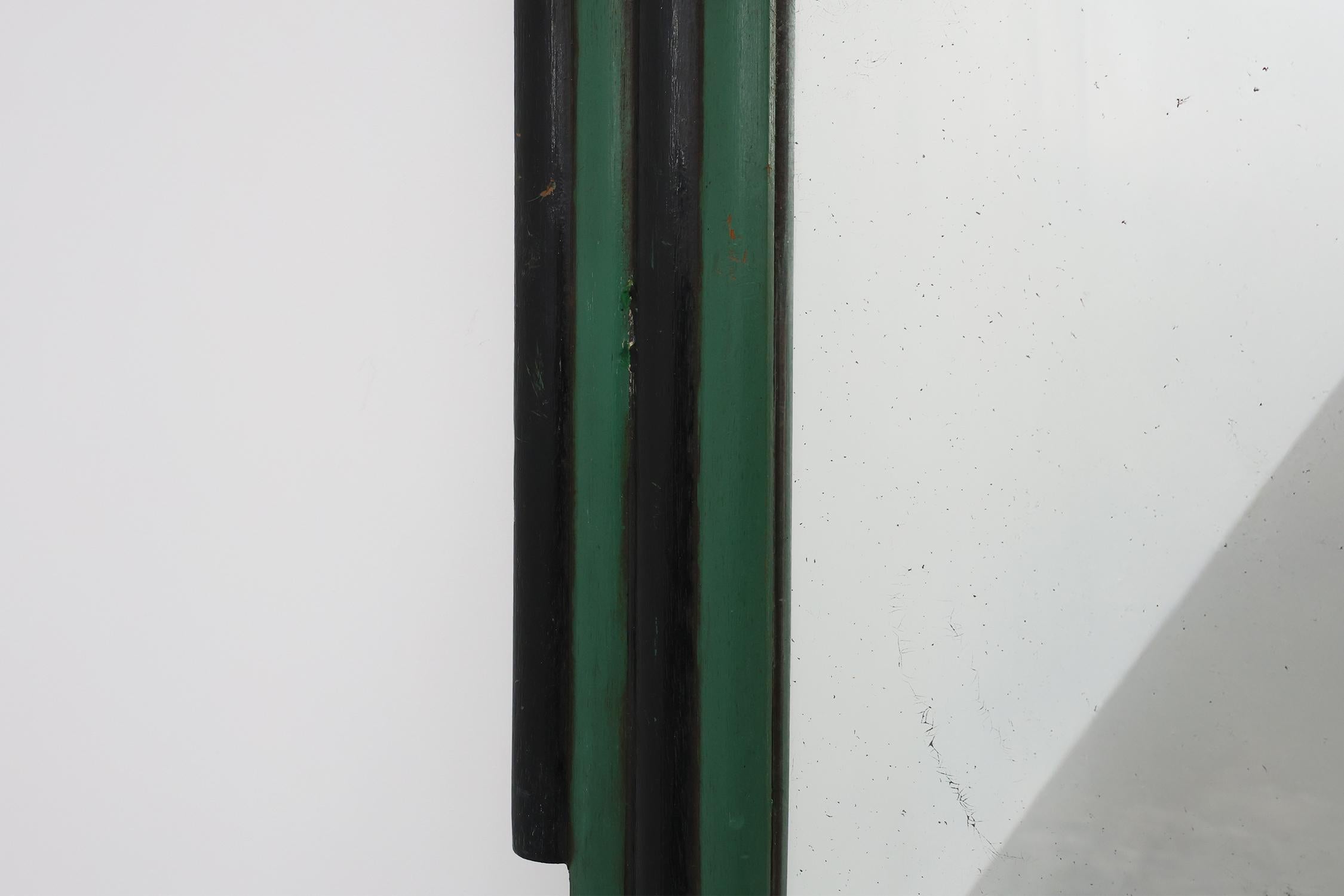 Mid-20th Century French Art Deco mirror in green carved wood, 1930s For Sale