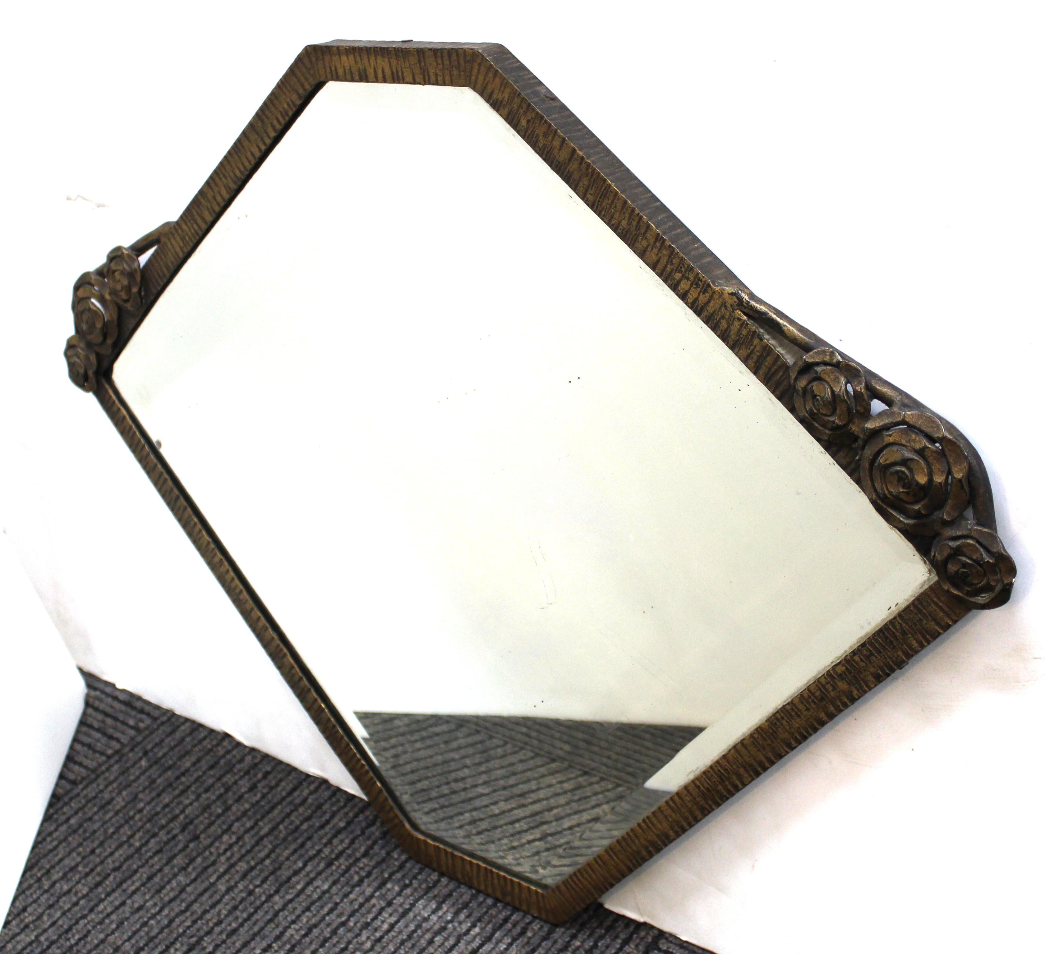 Bronzed French Art Deco Mirror in Hand-Wrought Iron with Bronze Finish