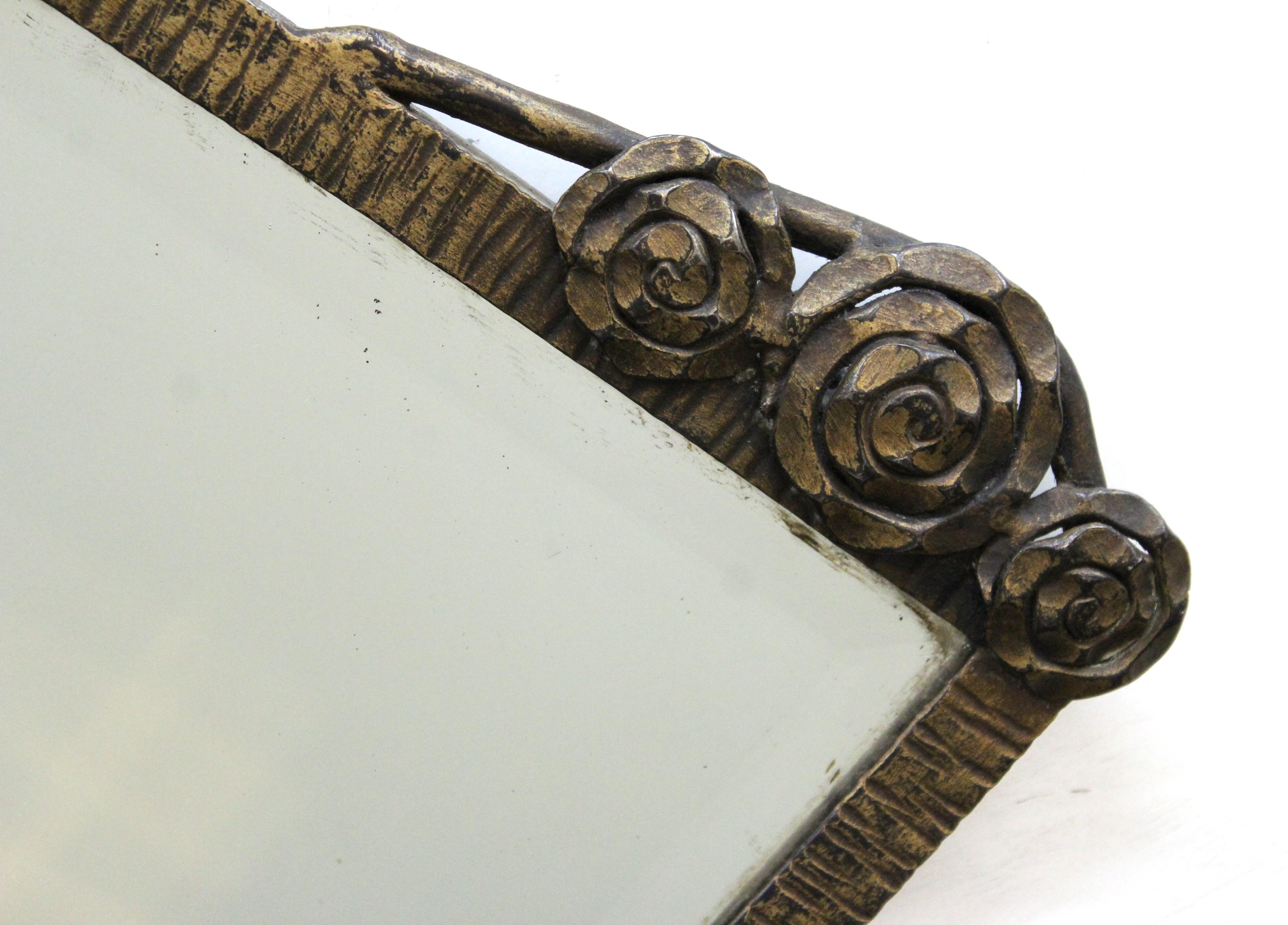 Early 20th Century French Art Deco Mirror in Hand-Wrought Iron with Bronze Finish