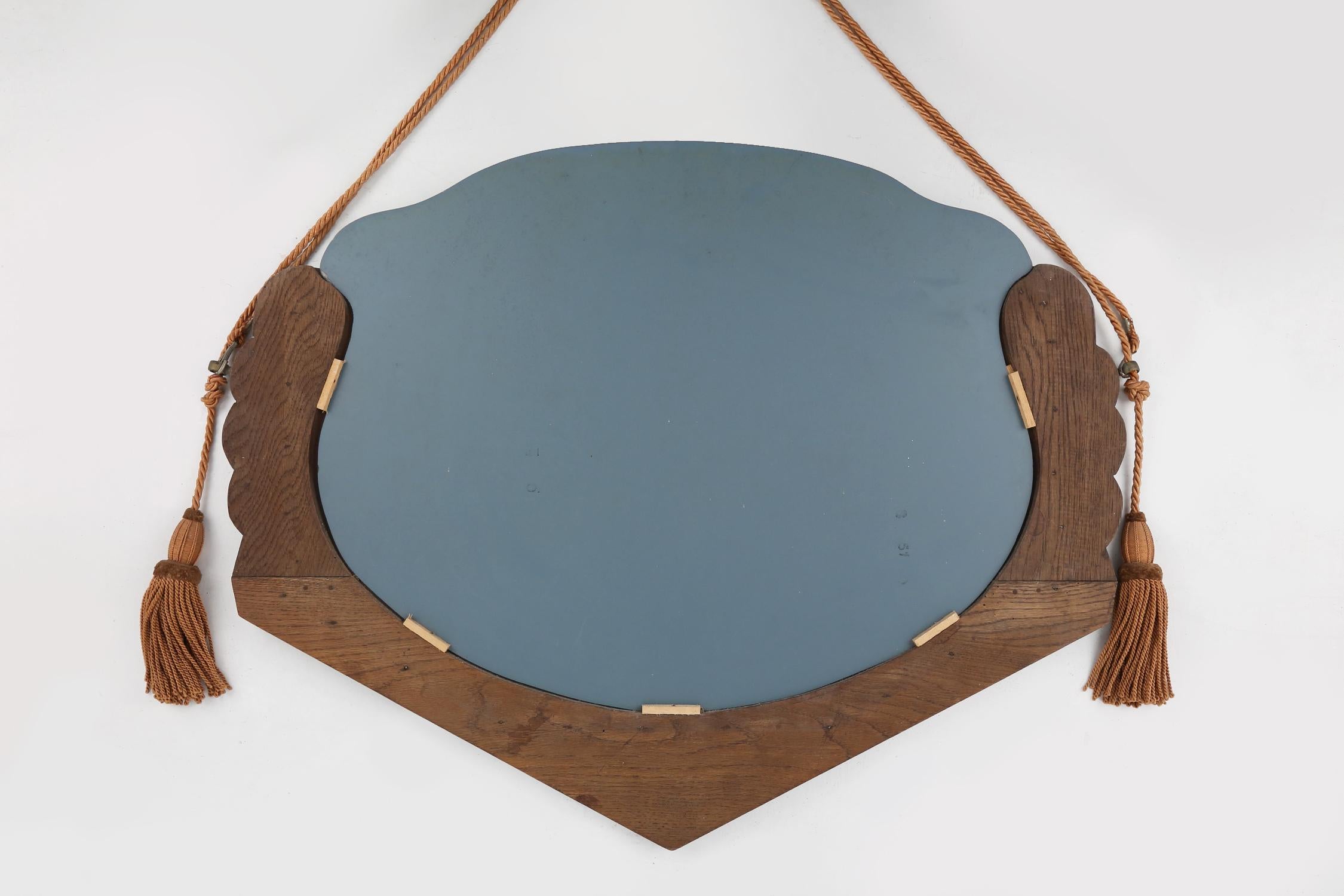 French Art Deco mirror in oak with floral carvings, 1940s 4