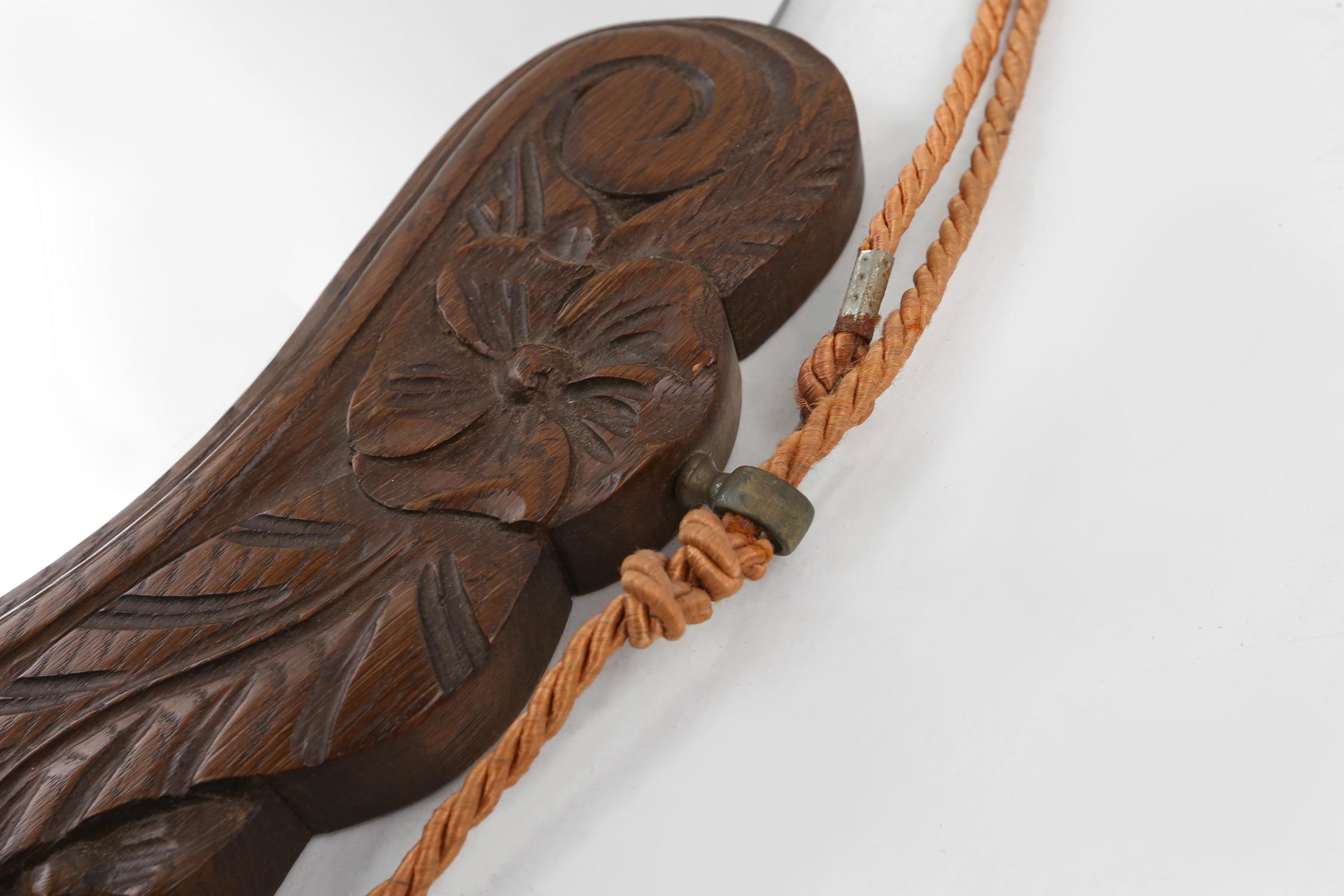 Wood French Art Deco mirror in oak with floral carvings, 1940s