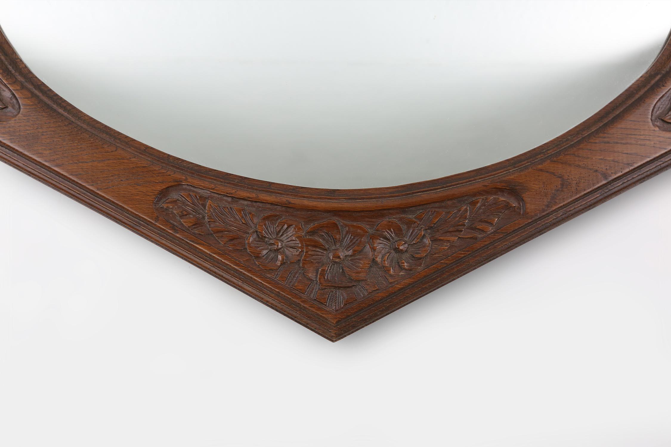 French Art Deco mirror in oak with floral carvings, 1940s 1