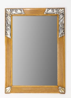 French Art Deco Mirror Metal and Pine Framework with Flowers, circa 1930