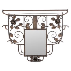 French, Art Deco  Mirror with Coat Rack
