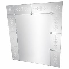 Specchio francese Art Deco Mirror con delicate incisioni floreali 1930