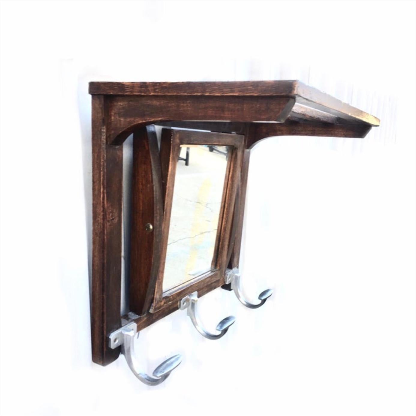 Polished French Art Deco Mirrored Coat Rack