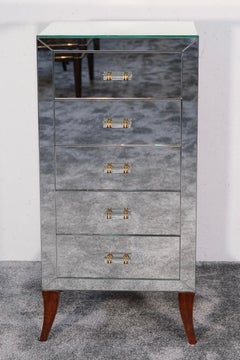 Commode francese in stile Art Deco con specchi e cristalli originali, anni '40