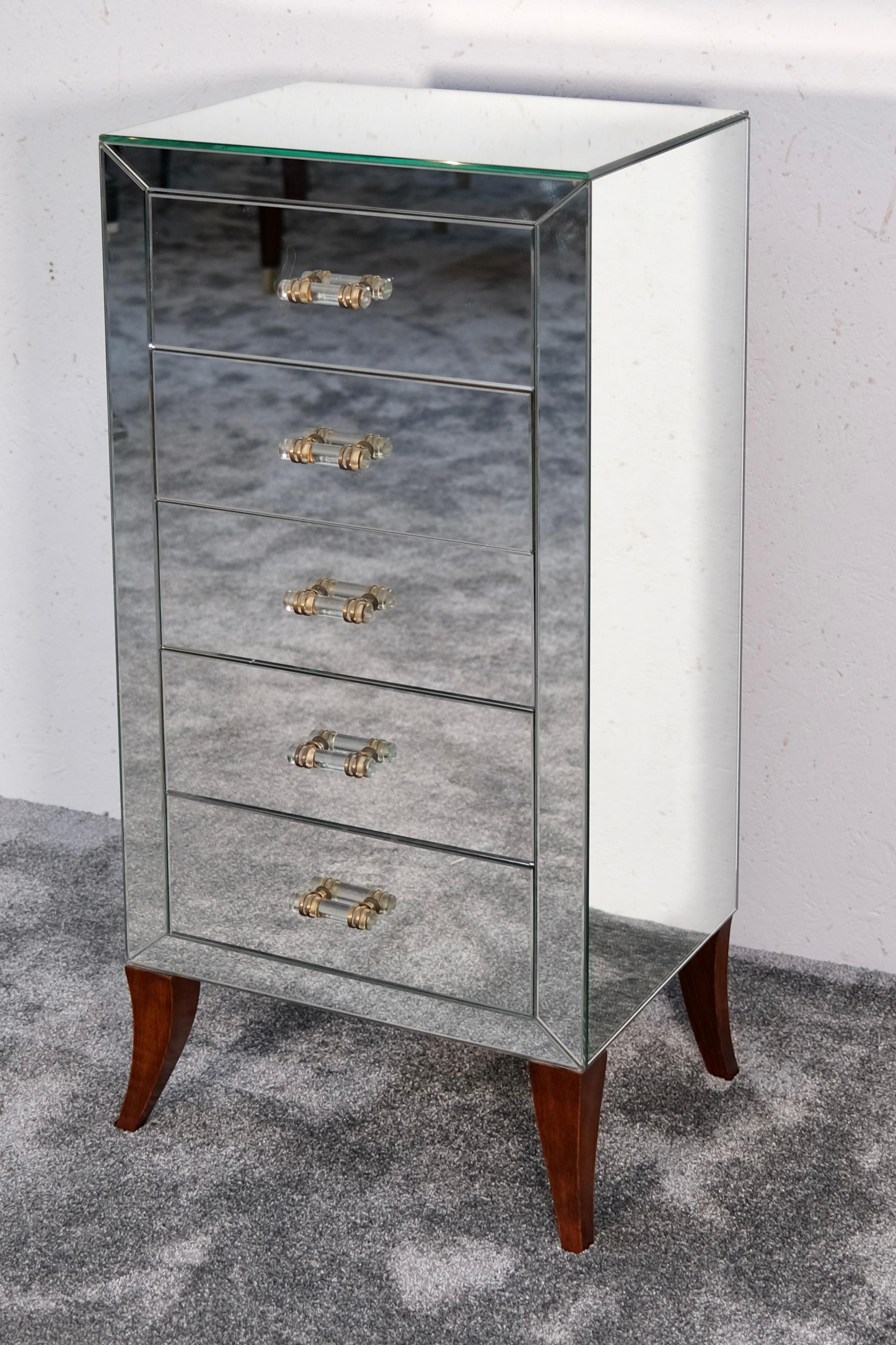 Art Déco Commode francese in stile Art Deco con specchi e cristalli originali, anni '40 in vendita
